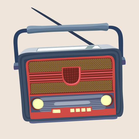 Retro-styled stylish radio. Vector illustration isolated on light background.のイラスト素材