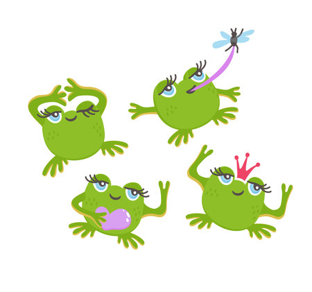 Frog collection. Cute vector set of frogs.のイラスト素材