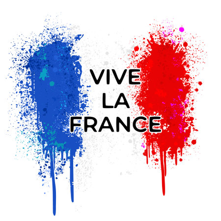 Inscription Vive la France on background of national flag of France. Vector bright isolated illustration.のイラスト素材