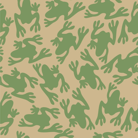 Vector seamless pattern with frogs on beige background.のイラスト素材