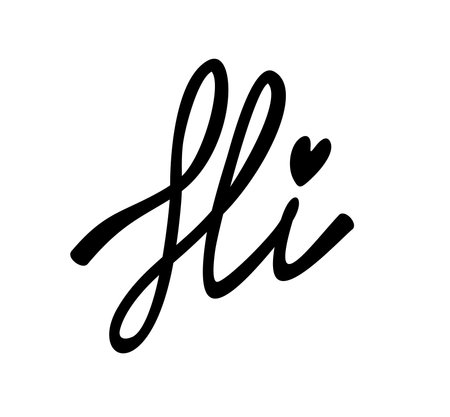 Hi. Hand drawn black lettering. Online chat sticker. Vector isolated on white background. Exclamation. Doodle illustration.のイラスト素材