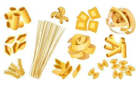 Italian pasta set. Vector isolated set of pasta.のイラスト素材