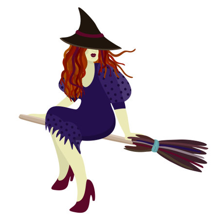 Witch on broomstick. Vector isolated illustration.のイラスト素材