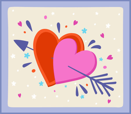 Two hearts held together by an arrow. Happy Valentine's Day. Vector illustration.のイラスト素材