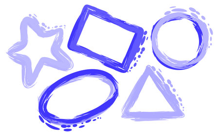 Vector set of handrawn decorative blue shapes. Star, rectangle, circle, triangle.のイラスト素材