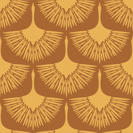 Art deco crane seamless vector pattern. Light beige abstract cranes on light brown background. Warm muted colors.のイラスト素材