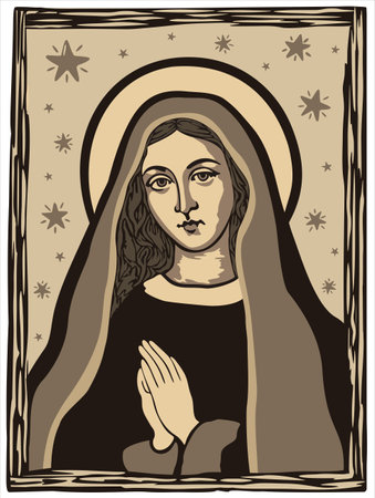 Our lady. Cordel woodcut vector illustration.のイラスト素材