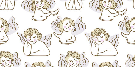 Cute angels. Vector seamless patternのイラスト素材