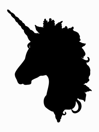 Unicorn head in profile. Black silhouette. Vector isolated illustrationのイラスト素材