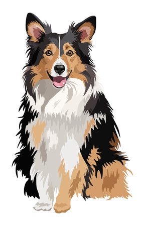 Collie dog. Cute fluffy pet. Vector isolated illustrationのイラスト素材