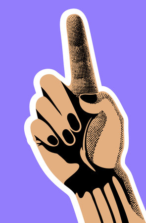 Pointing hand. Hand gesture. Reach something by index finger. Vector isolated illustration.