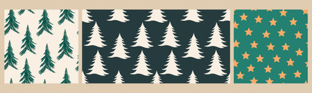 Vector set of seamless Christmas patterns. Firsts and stars.のイラスト素材