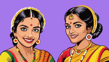 Young smiling Indian women. Colorful vector illustration.のイラスト素材