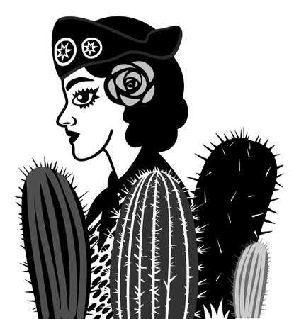 Maria Bonita. Folk heroine of Brazil. Brazilian cordel style. Northeast woodcut style.のイラスト素材