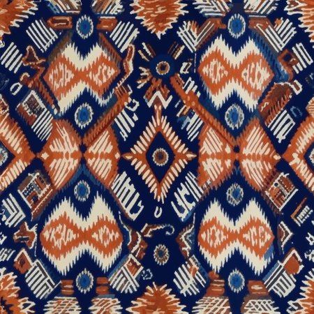 Vector seamless Ikat Ogee ethnic pattern.のイラスト素材