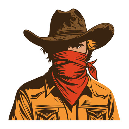 Wild West cowboy in hat and bandana mask.のイラスト素材