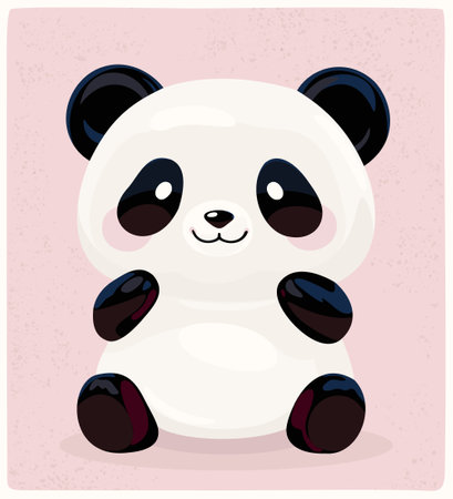 Cute panda bear in kawaii style. Vector illustration on soft pink textured background.のイラスト素材