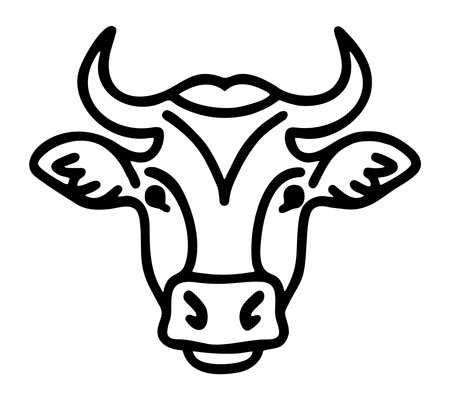 Cow head icon. Black line art on white background.のイラスト素材