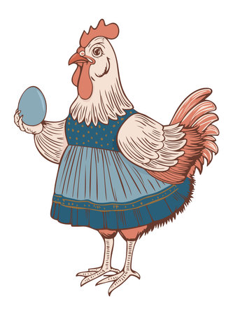 Cute hen with Easter egg. Happy Easter. Vector isolated illustration.のイラスト素材