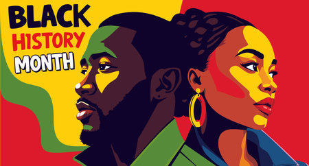 Black history month. Celebrating history of African Americans in February. Bright poster in yellow, green and red colors.のイラスト素材