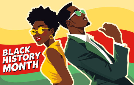 Black history month. Celebrating history of African Americans in February. Bright poster in yellow, green and red colors.のイラスト素材