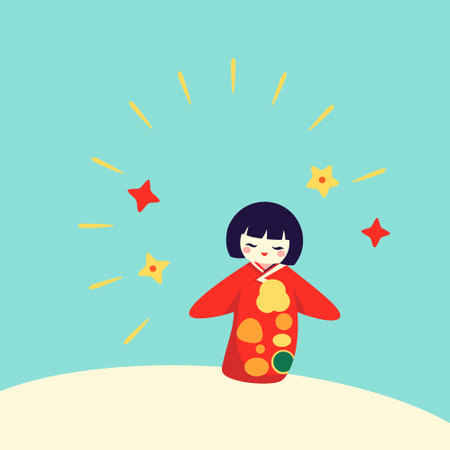 Japanese kokeshi doll. Cute vector isolated illustration.のイラスト素材