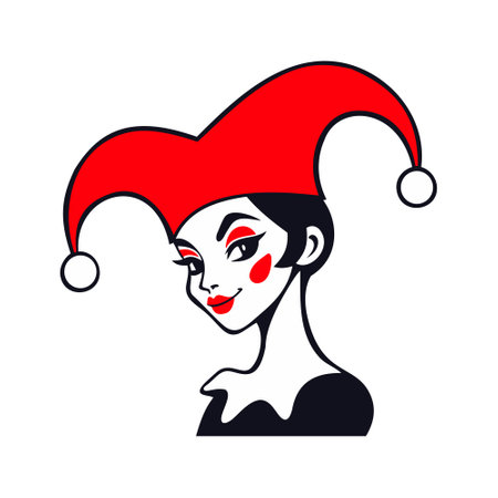 Columbine. One of the principal characters of Italian commedia dell arte. Female portrait. Vector isolated illustration.のイラスト素材