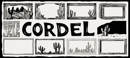 Vector collection of various frames with cacti in brazilian cordel woodcut style.のイラスト素材
