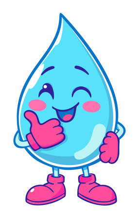 Groovy water drop. Retro cartoon style. Drink more water character. Vector isolated illustration.のイラスト素材