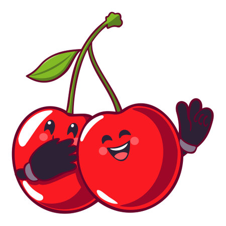 Funny cherries. Groovy retro cartoon style. Vector isolated illustration.のイラスト素材
