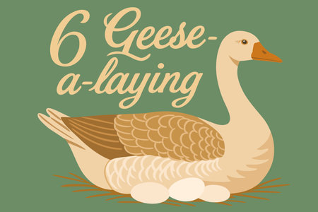 Six geese-a-laying. The twelve days of Christmas. English Christmas Carol. Sixth day. Vector vintage illustration with lettering.のイラスト素材