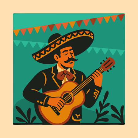 Mariachi mexican guitarist. Bright vector illustration.のイラスト素材