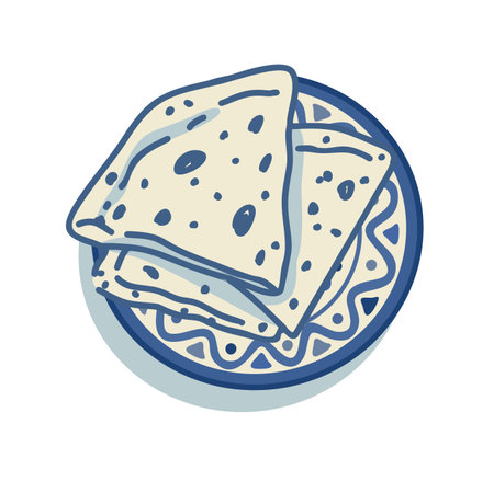 Tortillas on plate. Vector isolated illustration. Blue and white color palette.