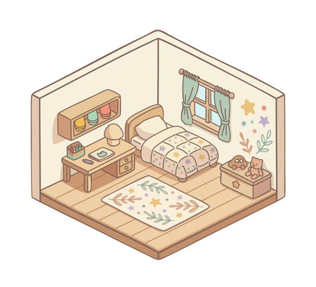 Cozy child's bedroom. Vector isometric illustration.のイラスト素材
