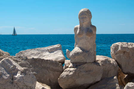 Sculpture on the beach of Piran, Sloweniaのeditorial素材