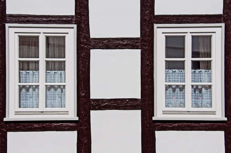 Front of a timbered house in Goslar, Germanyの写真素材