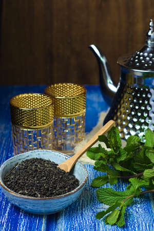 Moorish tea, green tea with mint, Moroccan teaの写真素材