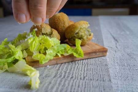 spinach croquettes, typical tapa in Spanish restaurants and bars, Spanish foodの写真素材