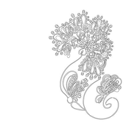 Doodle hand drawn abstract flower. Retro  illustration. Asian style.のイラスト素材