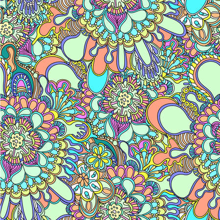 Seamless floral folk pattern background. Doodle hand drawn pattern. Retro  illustration. Asian style.のイラスト素材