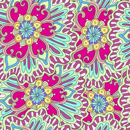 Seamless floral abstract pattern background. Doodle hand drawn pattern. Retro  illustration. Asian style.のイラスト素材