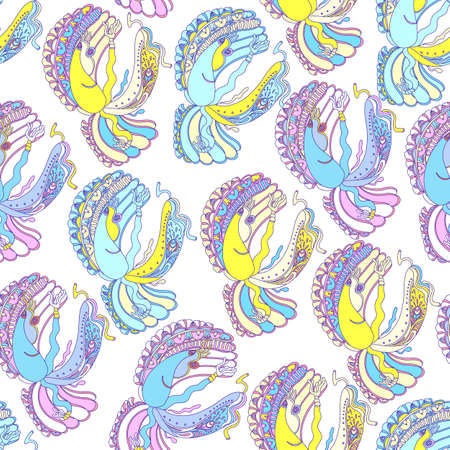 Seamless angel funny pattern background. Doodle hand drawn pattern.のイラスト素材