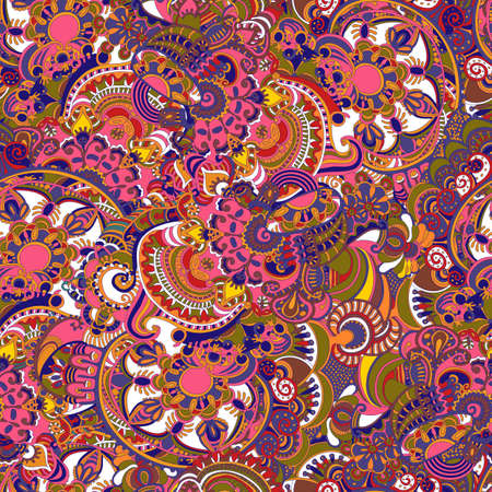 Seamless floral abstract pattern background. Doodle hand drawn pattern. Retro  illustration. Asian style.のイラスト素材