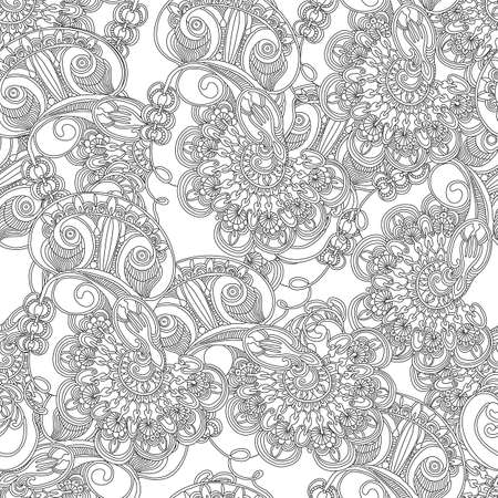 Seamless owls abstract pattern background. Doodle hand drawn pattern. Retro  illustration. Asian style.のイラスト素材