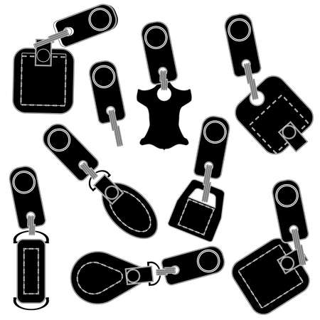 Simple black white graphic design element of genuine leather with finishing elements and a touch key. vector illustration.のイラスト素材