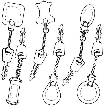 Simple black white graphic design element of genuine leather with finishing elements and key. vector illustration.のイラスト素材