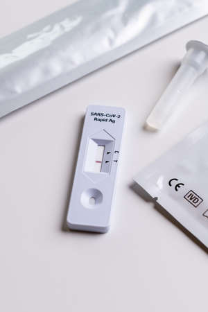 Sars Cov 2 rapid antigen test nasal kit. Self test. test at home. Corona, Covidの写真素材
