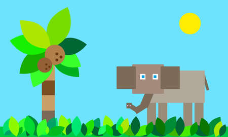 vector background elephant in the jungleのイラスト素材