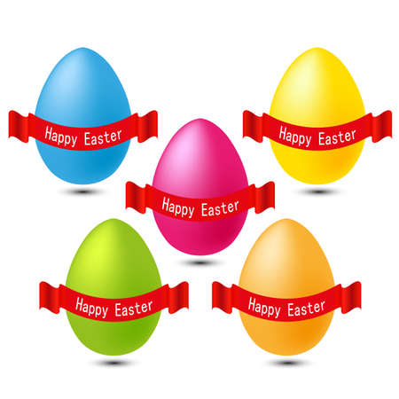 happy easter color eggs with red ribbon vectorのイラスト素材