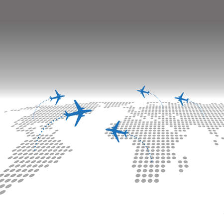 Travel airplane with dotted world map infographic web backgroundのイラスト素材